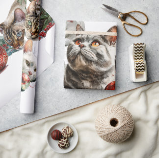 Christmas Cats with Red Ornaments – Cozy Watercolo ラッピングペーパー