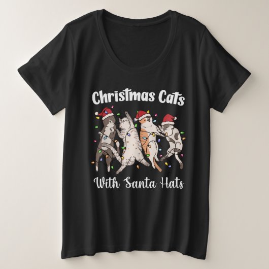 Christmas Cats with Santa Hats Cute Funny Holiday プラスサイズTシャツ (デザイン正面)