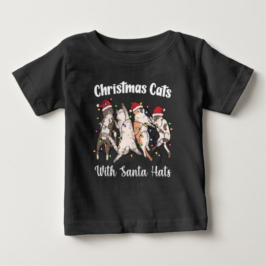Christmas Cats with Santa Hats Cute Funny Holiday ベビーTシャツ (正面)