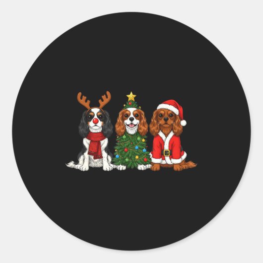 Christmas Cavalier King Charles Spaniel Santa Rein ラウンドシール (正面)