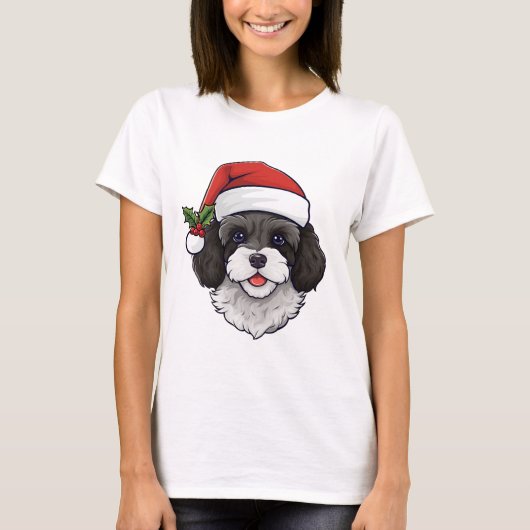 Christmas Cavapoodle Tシャツ – 白黒 (正面)