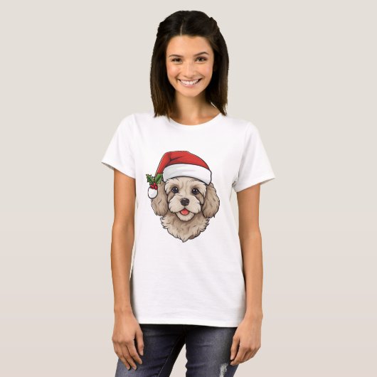 Christmas Cavapoodle Tシャツ – cream (正面フル)