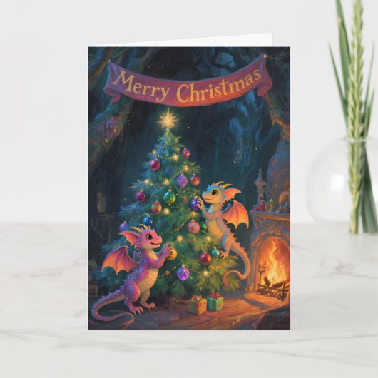 Christmas Cave Dragons – Warm Holiday Wishes カード (正面)
