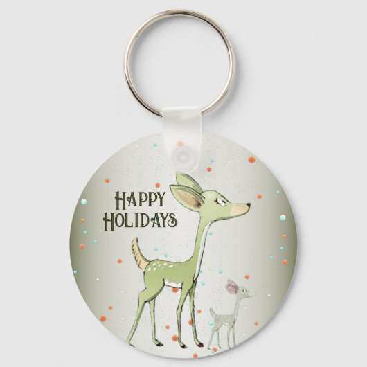 Christmas Celebration Green Deers Holidays Cute キーホルダー (正面)