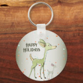 Christmas Celebration Green Deers Holidays Cute キーホルダー (正面)