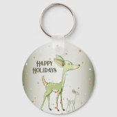 Christmas Celebration Green Deers Holidays Cute キーホルダー (裏面)