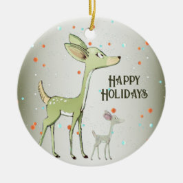Christmas Celebration Green Deers Holidays Cute セラミックオーナメント