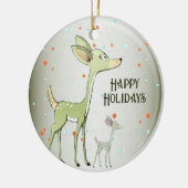 Christmas Celebration Green Deers Holidays Cute セラミックオーナメント (左)