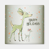 Christmas Celebration Green Deers Holidays Cute マグネット (正面)