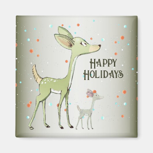Christmas Celebration Green Deers Holidays Cute マグネット (正面)