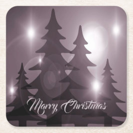 Christmas Celebration Pink Trees Purple Elegant スクエアペーパーコースター