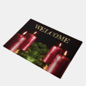 Christmas Celebration Red Candles Green Leaves ドアマット (アングル)