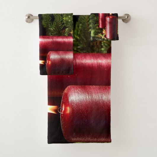 Christmas Celebration Red Candles Winter Holidays バスタオルセット (インサイチュ)