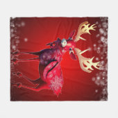 Christmas Celebration Red Reindeer Winter Holidays フリースブランケット (正面(横))