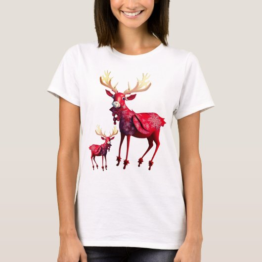 Christmas Celebration Red Reindeers Stylish Tシャツ (正面)