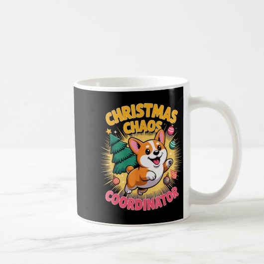 Christmas Chaos Coordinator Xmas Puppy Funny Corgi コーヒーマグカップ (右)