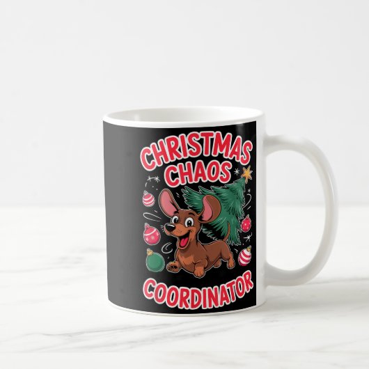 Christmas Chaos Coordinator Xmas Puppy Funny Dachs コーヒーマグカップ (右)