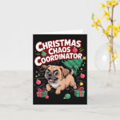 Christmas Chaos Coordinator Xmas Puppy Funny Puggl カード (黄色い花)