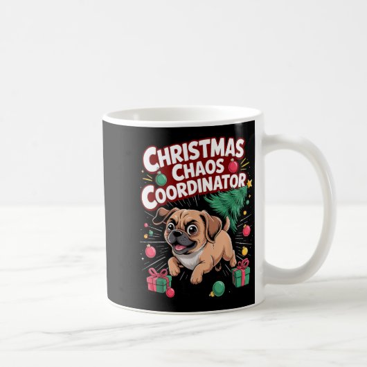 Christmas Chaos Coordinator Xmas Puppy Funny Puggl コーヒーマグカップ (右)