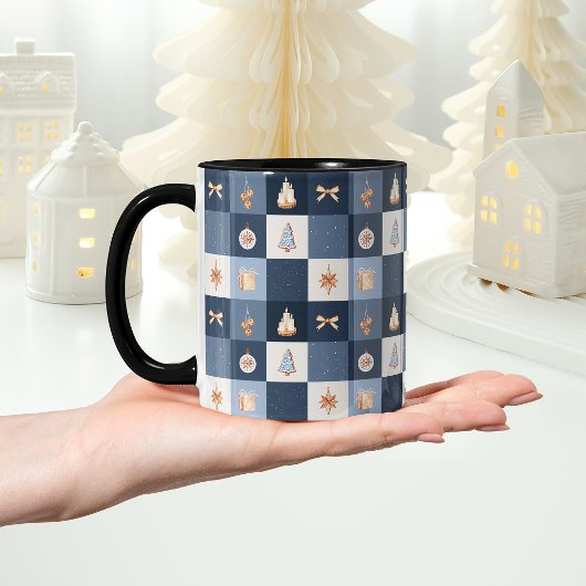 Christmas Checkered Mug with Ornaments マグカップ
