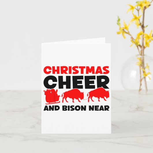 Christmas Cheer And Bison Near - Bison Buffalo Xma カード (黄色い花)