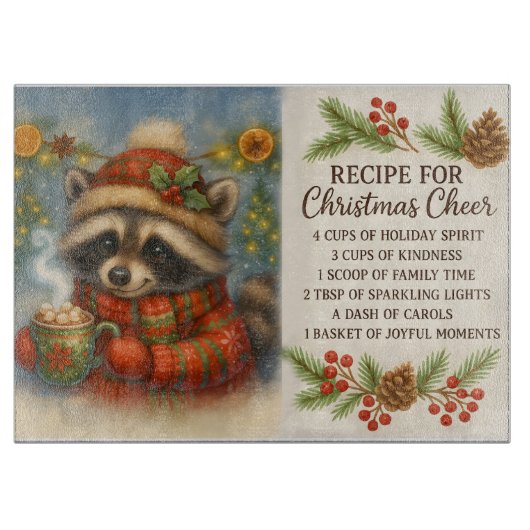 Christmas Cheer Raccoon Cutting Board カッティングボード (正面)