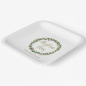 Christmas Cheer Wreath Gold Script Personalized ペーパープレート (傾斜あり)