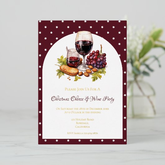 Christmas Cheese & Wine Theme Foil Invitation 箔招待状 (立ち正面)