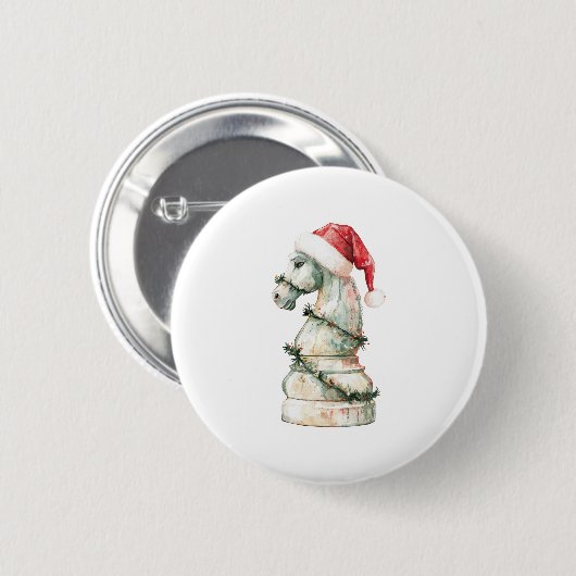 Christmas Chess Knight Pin Button – Watercolor Che 缶バッジ (正面&裏面)