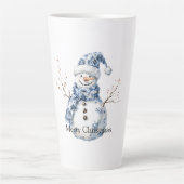 Christmas Chic Blue White Snowman カフェラテマグ (正面)