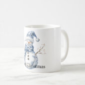 Christmas Chic Blue White Snowman コーヒーマグカップ (正面右)