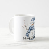 Christmas Chic Blue White Snowman コーヒーマグカップ (正面左)