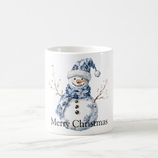Christmas Chic Blue White Snowman コーヒーマグカップ (中央)