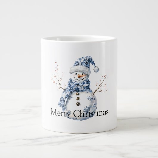 Christmas Chic Blue White Snowman ジャンボコーヒーマグカップ (正面)
