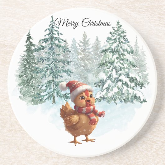 Christmas Chicken Sandstone Coaster コースター (正面)