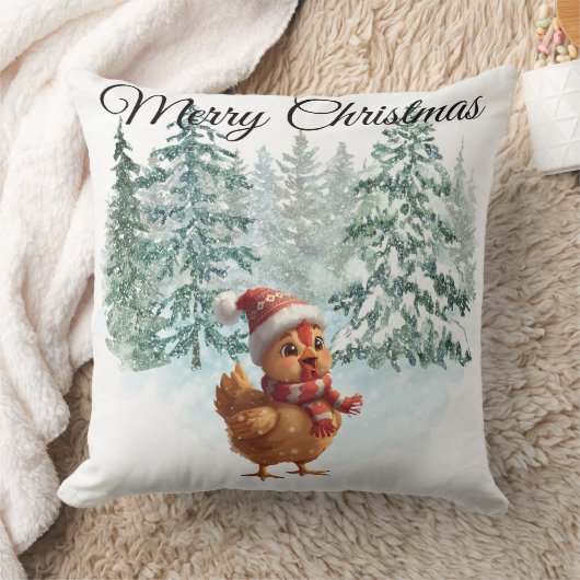 Christmas Chicken Throw Pillow クッション (ブランケット)