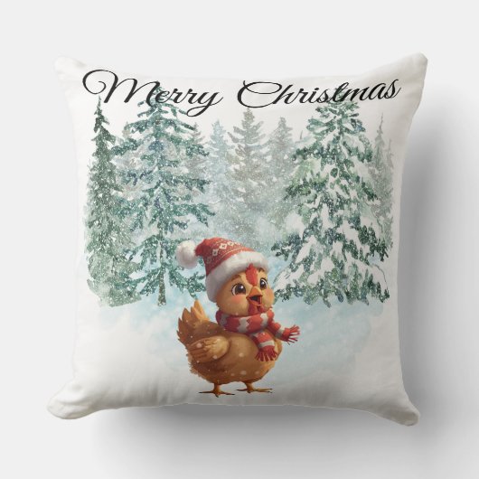 Christmas Chicken Throw Pillow クッション (正面)