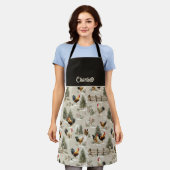 Christmas Chickens and Roosters Farmyard Winter エプロン (着用した状態)