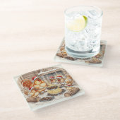 Christmas Chickens Roasting Chestnuts, Coaster ガラスコースター (アングル)