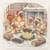 Christmas Chickens Roasting Chestnuts, Coaster ガラスコースター (正面)