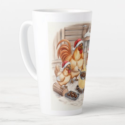 Christmas Chickens Roasting Chestnuts, Latte Mug カフェラテマグ (左アングル)