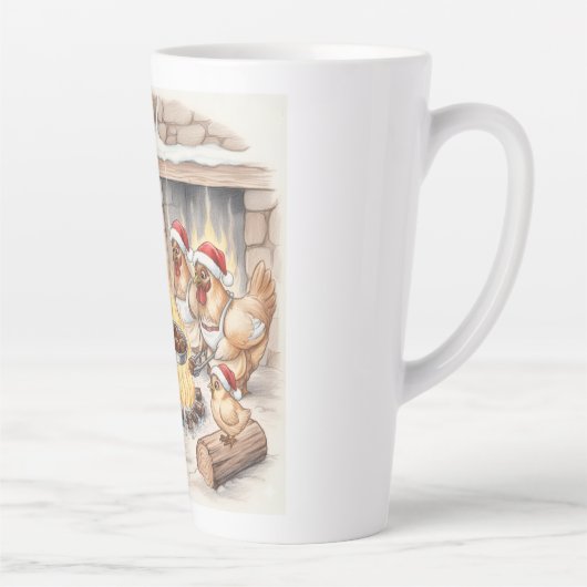 Christmas Chickens Roasting Chestnuts, Latte Mug カフェラテマグ (右)