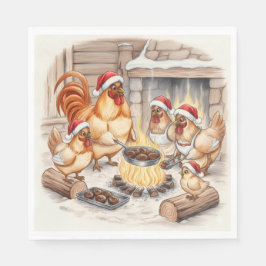 Christmas Chickens Roasting Chestnuts, Napkins スタンダードランチョンナプキン
