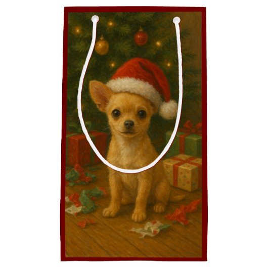 Christmas Chihuahua Gift Bag スモールペーパーバッグ (正面)