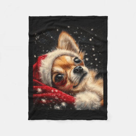 Christmas Chihuahua On A Long Sleeve フリースブランケット (正面)