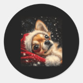 Christmas Chihuahua On A Long Sleeve  ラウンドシール (正面)