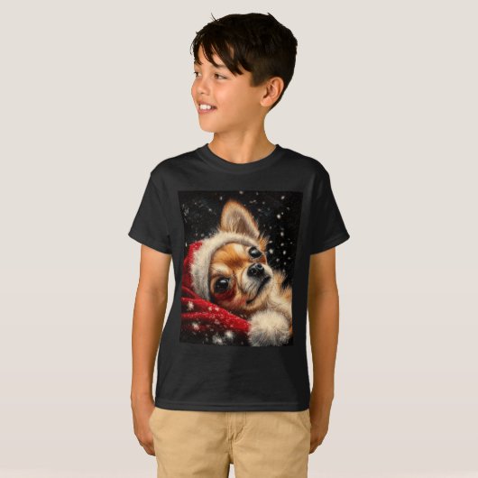 Christmas Chihuahua On A Long Sleeve  Tシャツ (正面フル)