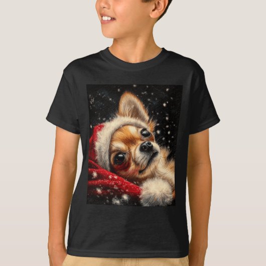 Christmas Chihuahua On A Long Sleeve  Tシャツ (正面)