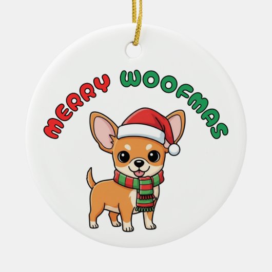 Christmas Chihuahua Ornament: Merry Woofmas セラミックオーナメント (正面)