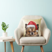 Christmas Chihuahua puppy with Santa hat クッション (椅子)